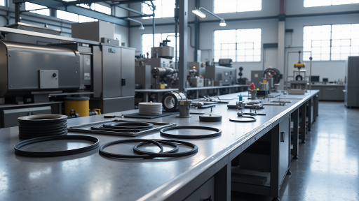 现代化生产车间内部，工人操作精密设备，整洁有序的工作环境