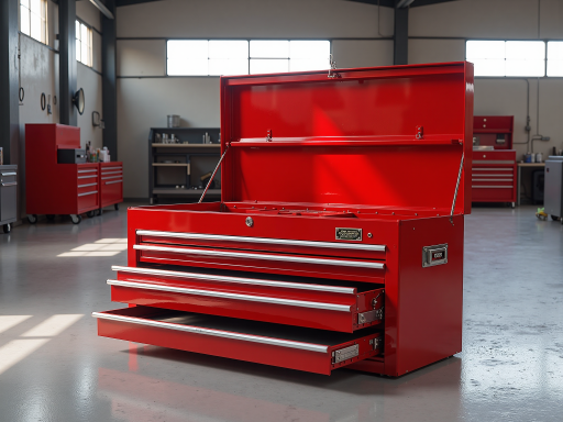 工业车间工具柜组合，金属材质，多层抽屉设计，整齐摆放各种工具